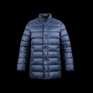 United Colors of Benetton Navy Blue Down Puffer Jacket Size 52 IT Women XL